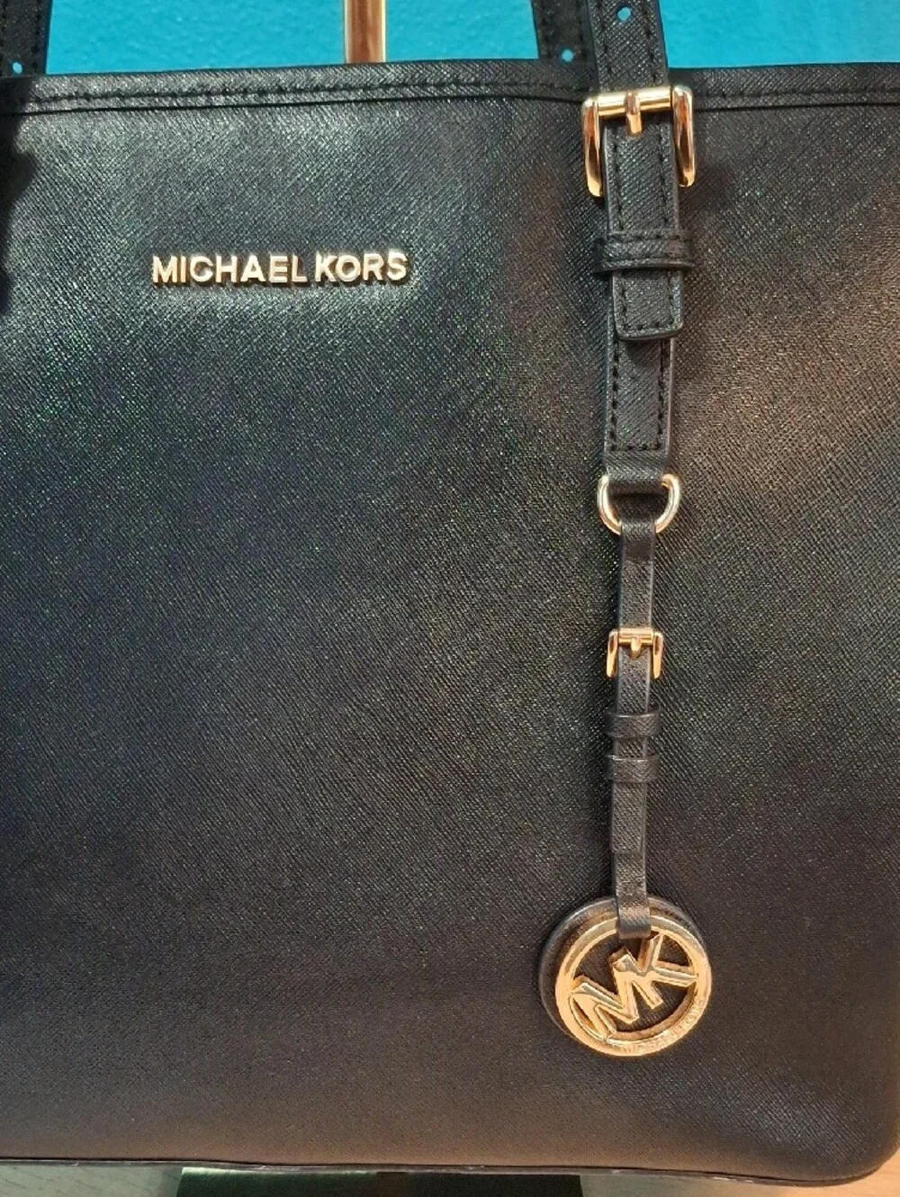 Michael Kors Jet Set Black Tote with Gold Accent Charm